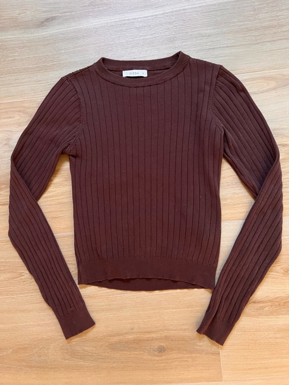 DISSH Ribbed Knit Top US 4 Brown Open Back Cutout Long Sleeve Fitted Minimalist
